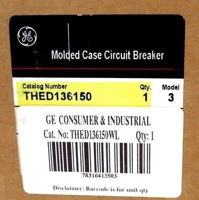Straight Up Heavy Duty Thed136150 Circuit Breaker label showing catalog number, model, and barcode for easy identification.