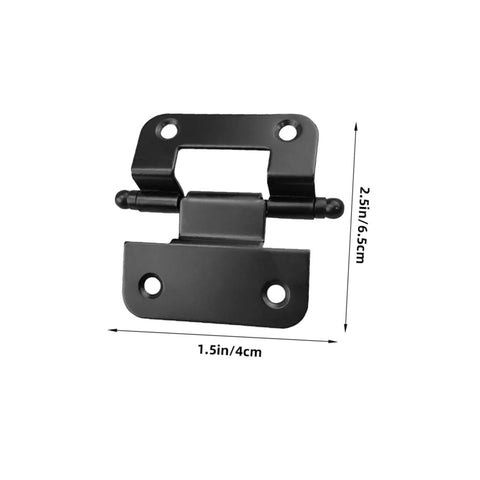 Black heavy duty cabinet hinges with measurements for kitchen and bathroom cabinets.