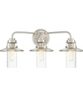Dover 3 Light Bath Vanity Light Satin Platinum Finish For Modern Bathrooms Easy Install Fixture With Clear Glass Shades Durable Aluminum Bar