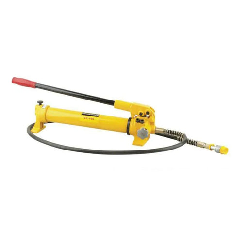 Kick Ass Manual Hydraulic Hand Pump 10000 Psi Rated With 350Cc Reservoir And Standard Npt Hookup side view showing handle and hose.