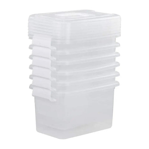 Clear Plastic Storage Boxes With Secure Latches And Slick Handles Sweet Setup For Home Organization And Clutter Free Spaces Six Pack Container Set stacked neatly.