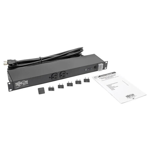 Isobar 12-Outlet Rackmount Surge Protected PDU Power Strip with 15A 120V, 3840 Joules Protection, accessories, and manual