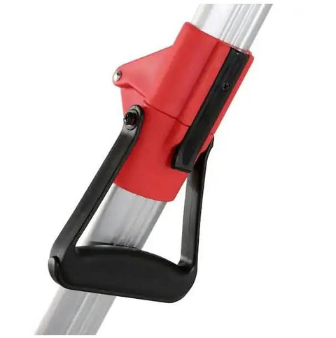 Detail of the Professional Aluminum Wheel Measuring Gauge 12 Inch, featuring a black handle and red attachment for easy use.