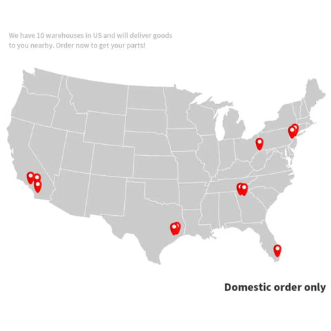 Map showing 10 US warehouses with marked locations for High Output Alternator Generator for Golf Carts and Shuttles delivery