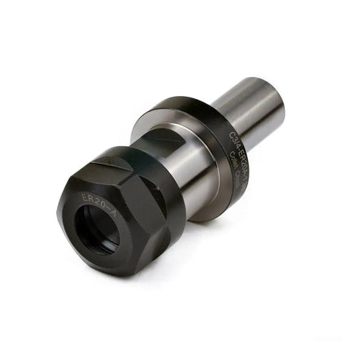 Close-up of Three Piece ER20 Collet Chuck Kit With Three Quarter Inch Shank For TTS Tool Holders Includes ER20 Nut And One And A Half Inch Flange