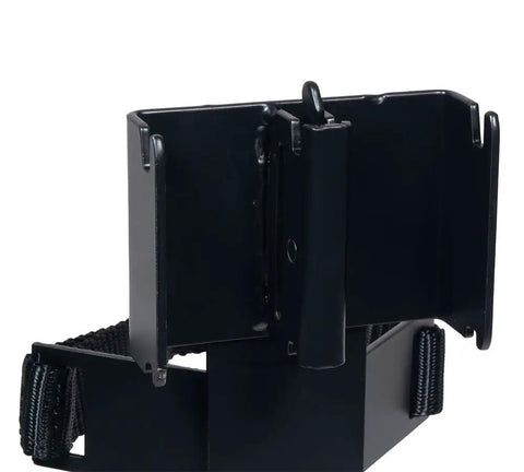 Close-up of Fire Extinguisher Mounting Bracket For E Track And X Track Systems, 22 Lbs WLL, Heavy Duty Steel With Black Powder Coat
