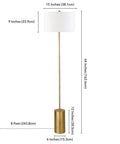 64 Inch Tall Floor Lamp With Brass Finish And White Linen Drum Shade Dope Modern Home Lighting For Living Room Or Bedroom Compatible With Incandescent LED CFL Bulbs, showing full lamp dimensions.
