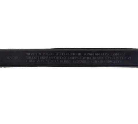 Close-up of 21 Inch EPDM Tarp Bungee with warning text, part of 50 Pack Made In USA Heavy Duty Weather Resistant Tarp Straps