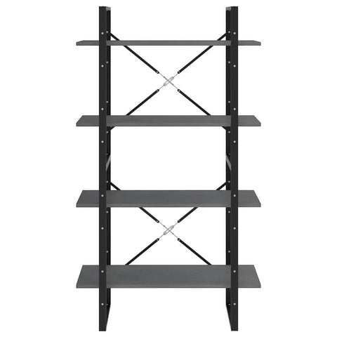 Industrial Four Shelf Book Cabinet In Gray Built From Solid Pine Wood With Huge Storage For Books And Decor Stands About Fifty Five Inches Tall