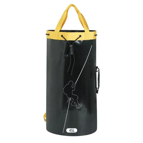 All In One Climbing Rope Bag For Outdoor Climbing And Caving And Mountaineering With Drawstring Closure And Shoulder Strap Lightweight 45L Polyester PVC Gear Organizer Black Keeps Rope And Gear Clean Protected On Every Adventure.