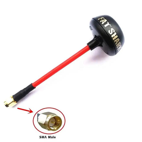 SpiroNet RHCP High Performance 5.8GHz FPV Antenna For UAV Video And Telemetry With High Gain Signal Stability Anti Interference SMA Male Connector And 82mm Cable 1pc, showing the antenna with red cable and black cap.