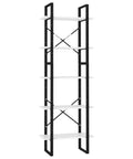 Five Tier White Bookcase Two Piece Set Built With Engineered Wood And Metal Frame For Modern Industrial Home Decor Dope Open Shelves And Sturdy
