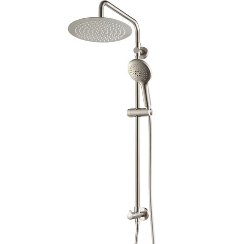Brushed Nickel Shower System With Adjustable Slide Bar And 10 Inch Rain Shower Head Plus Handheld Spray, Dual Shower Head Set