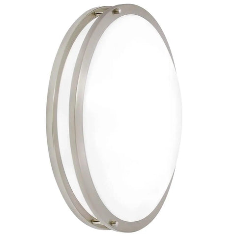 Side view of 18 Inch LED Flush Mount Ceiling Light in Satin Nickel, round fixture, dimmable dual ring design, 2000 lumens