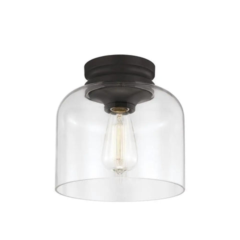Oil Rubbed Bronze One Light Flush Mount With Clear Glass Or Mercury Glass Options In Hounslow Style Period Inspired Ceiling Fixture 9 Inch Wide By 8.88 Inch High Cozy Modern Farmhouse Lighting, clear glass variant