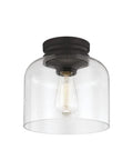 Oil Rubbed Bronze One Light Flush Mount With Clear Glass Or Mercury Glass Options In Hounslow Style Period Inspired Ceiling Fixture 9 Inch Wide By 8.88 Inch High Cozy Modern Farmhouse Lighting featuring clear glass option.