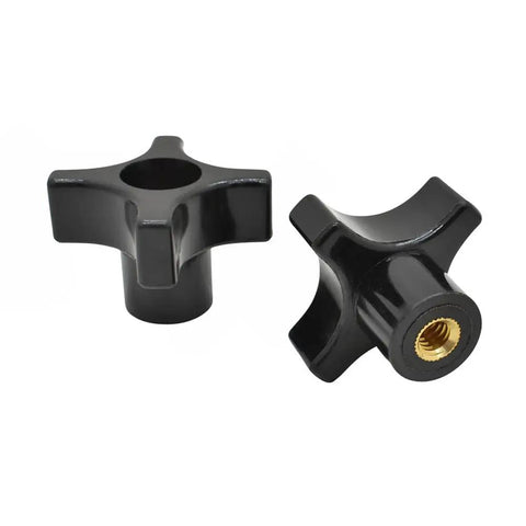 Top Shelf Four Point Grip Knobs With Standard One Quarter Twenty Thread Pattern For Quick Machine Tool Mounting Durable Painted Finish Heavy Duty Five Pack No Sweat Setup Built Like A Tank, black painted steel grip knobs.