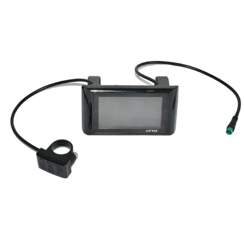 SW900 Color Screen Ebike LCD Display Panel For 24V 36V 48V 60V 72V E Bikes With Speedometer Time Power And Temperature Readouts, Easy Installation, Black shown with cables