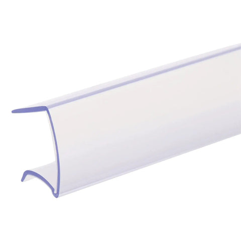 Close-up of Slick Clear Plastic Shelf Clip Label Holders Fits One Inch Thick Racks No Sweat Installation, 1.126 x 6 inches.