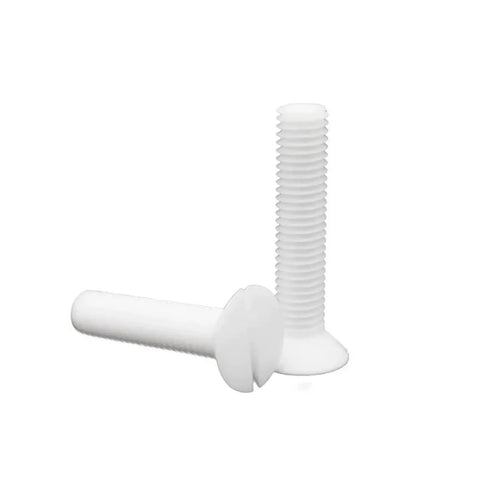 Top Shelf High Temp PTFE Coated Flat Countersunk Slotted Screws For Heavy Mechanical Projects, white, metric sizes.