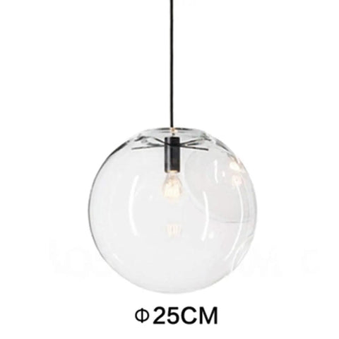 Industrial Clear Glass Globe Pendant Light With E27 Socket, Modern Kitchen Loft Fixture, 25cm Shade, Adjustable Cord