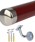 Built Tough Non Slip Pvc Handrail 18 Foot Red Deck Railing Kit components including red handrail end and wall mount bracket.