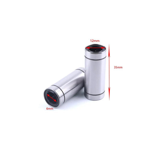 Image showing High Precision Linear Ball Bearing Two Pack Silver Finish Bore 6 mm Outer Diameter 12 mm Width 35 mm