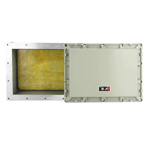 Explosion proof aluminum junction box with open lid, showcasing weatherproof and dustproof design for industrial use in hazardous locations.
