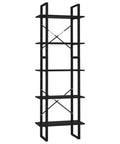 Five Tier Black Book Cabinet With Sturdy Metal Frame And Engineered Wood Shelves For Books, Modern Industrial Style, Measures 23.6x11.8x68.9 Inches