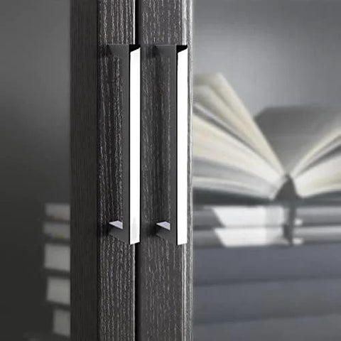 5 Pack Polished Chrome Cabinet Pulls Solid Zinc Alloy Drawer Pulls Square Bar Kitchen Cupboard Handles For 5 Inch Center Hole installed on cabinet doors.