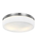 Two Light Flush Mount In Satin Nickel Finish With White Opal Etched Diffuser Patterned Like Emerald Cut Diamond 13.5" x 4.25"