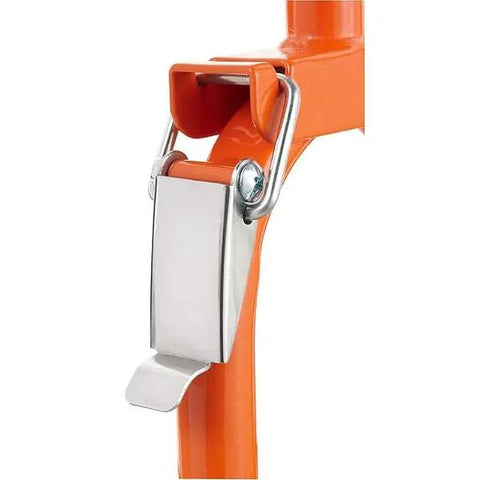 Heavy Duty Metal Frame Measuring Wheel With Foot Graduations And Geared Mechanical Clicker Counter close-up of durable metal latch mechanism.