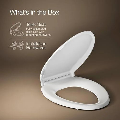 Toilet seat, elongated white with slow-close lid and installation hardware