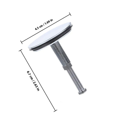 2pcs Bathtub Drain Plug Rotating Design Brass with Flat Seal shown from the side, measuring 4.3 cm wide and 6.7 cm long.