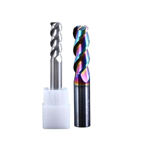 Round-nose milling cutter and rainbow-coated end mill; tungsten carbide CNC router tools, 2 pcs