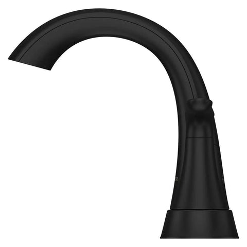 Side view of Weller 4 Inch Centerset Bathroom Sink Faucet With 2 Handles 3 Hole Matte Black Finish, Push And Seal Drain, Pforever Seal