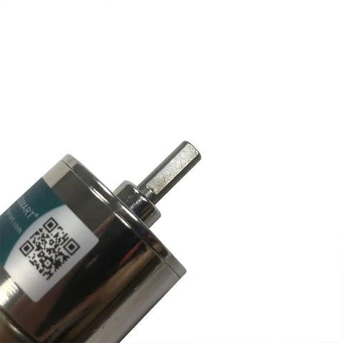 Close-up of Low Speed 12V DC Geared Motor With 37mm Gearbox And Mounting Bracket, showing metal shaft detail, 10 RPM, 11.7 kgf cm torque