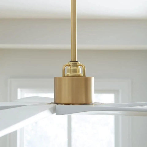 Top Shelf 70 Inch Ceiling Fan Featuring Five Wide Sweeping Blades In Sleek Aged Pewter Finish deliver cooling power with elegant golden motor mount.