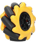 Front view of Eujgoov Mecanum Wheel, 48mm -Directional Wheel Smart Robot Car Accessories DIY Components in black and yellow