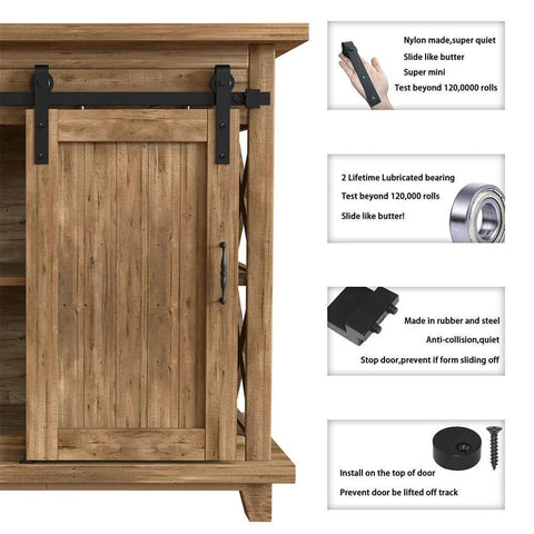 4FT Super Mini Sliding Barn Door Cabinet Hardware Kit for Double Doors TV Stands and Small Wardrobe Cabinets with J Shape Hanger