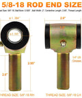 Diagram showing dimensions of 5/8-18 forged steel 4 bar rod end kit, left and right hand thread heim joints with 1/2 inch bore.