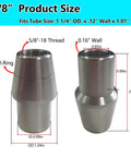 5/8 Heim Joint Rod End Kit 2 Pair with Right and Left Hand Threads, tube adapters with dimensions and specifications shown