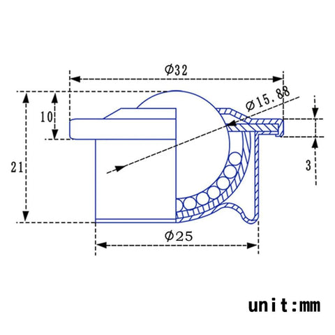 Technical diagram of 5/8 Inch Ball Transfer Units 10 Pcs Metal Roller Ball Transfers with Wide 1 Inch Base for Conveyors