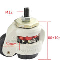 Close-up of 50mm Heavy Duty Adjustable Swivel Castor Wheel with metal and rubber components for machinery and furniture.