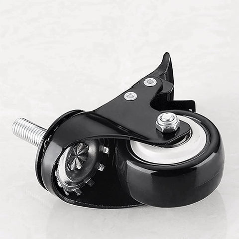 50mm PU Swivel Caster Wheels Set of 4 with Brake, Heavy Duty Threaded Stem Casters for Furniture, side view close-up