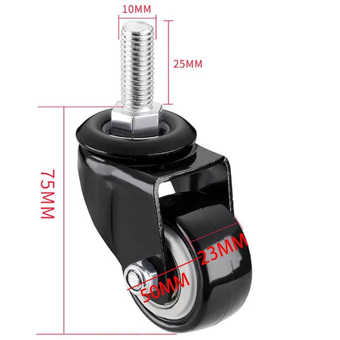 50mm PU Swivel Caster Wheel with threaded stem, heavy duty for furniture, shown in close up with dimensions in millimeters.