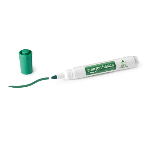 Fine tip dry erase marker in green color with cap, part of the Straight Up Best Fine Tip Dry Erase Markers For Whiteboards Slam Dunk Bulk Pack.