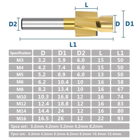 WZFC HSS counterbore end mill with silver shank and gold cutting head for metal milling, size M4.2x7.4x6x50.