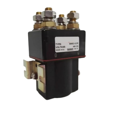 Heavy Duty Double Pole Single Throw Solenoid Contactor Relay For Excavator And Forklift Parts with terminals and metal bracket.