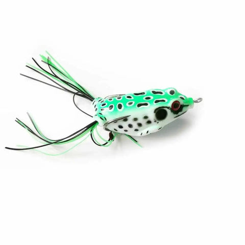 Green and white frog lure with 3D eyes, part of 5 Pack Frog Lure Topwater Fishing Crankbaits Realistic Frog Soft Bait 5.5cm 8g.